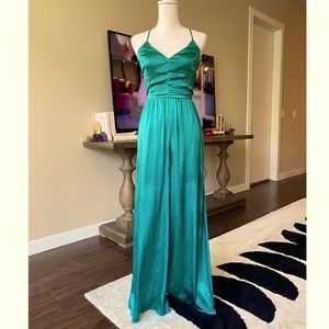 Lush Women's Green Wide Leg Satin Jumpsuit